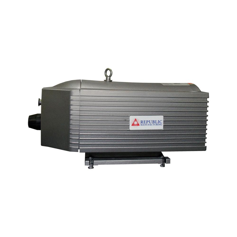 Oil-free rotary vane vacuum pump by Republic Manufacturing with compact ribbed housing